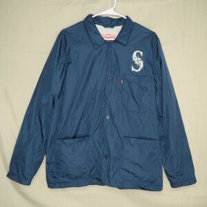 Levi's Seattle Mariners MLB Rain Jacket Medium Snap Up Navy Blue Windbreaker